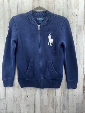 Polo by Ralph Lauren Kids Navy Zip Cardigan with White Pony